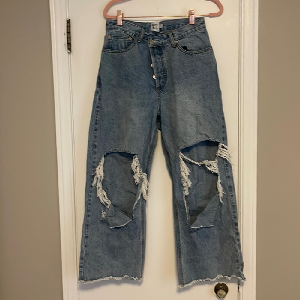 Medium Wash Princess Polly Jeans with Crossover Waist and Cutouts